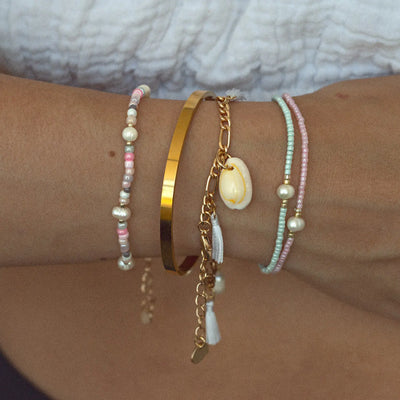 Nora - Tassle Cowrie Shell Pearl Chunky armbånd
