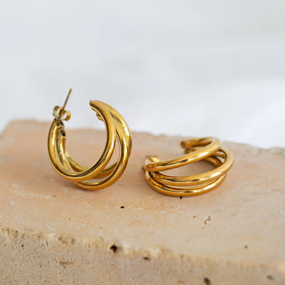Freja - Triple Lined Chunky Hoop øredobber i rustfritt stål