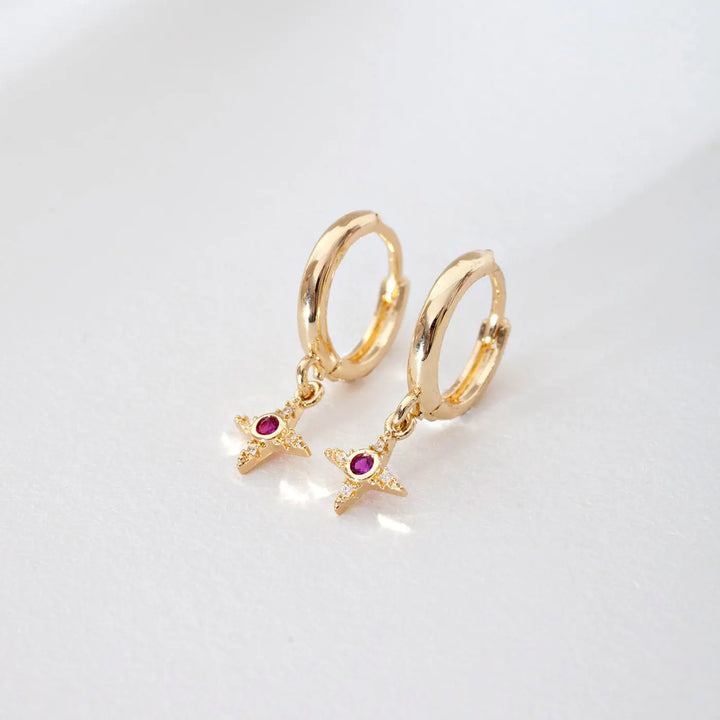 Rebecca - Star with Pink Crystal Hoop Earrings