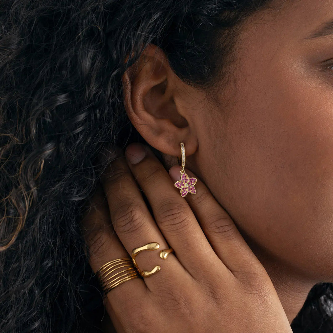 Jasmine - Pink Crystal Flower Hoop Earrings Timi of Sweden