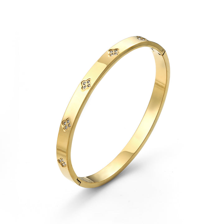 Liv - Bangle Armbånd Krystall & Kløver Rustfritt Stål