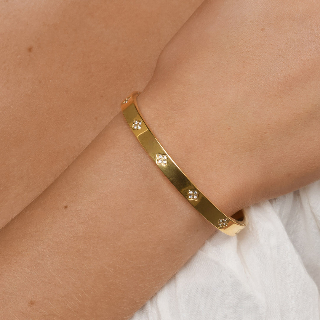Liv - Bangle Armbånd Krystall & Kløver Rustfritt Stål
