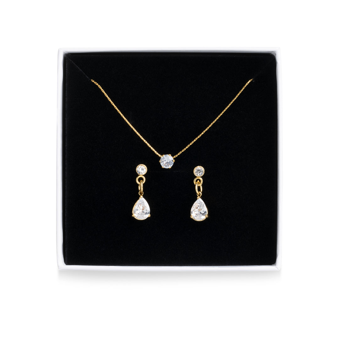 Crystal Necklace & Earrings Set Stainless Steel