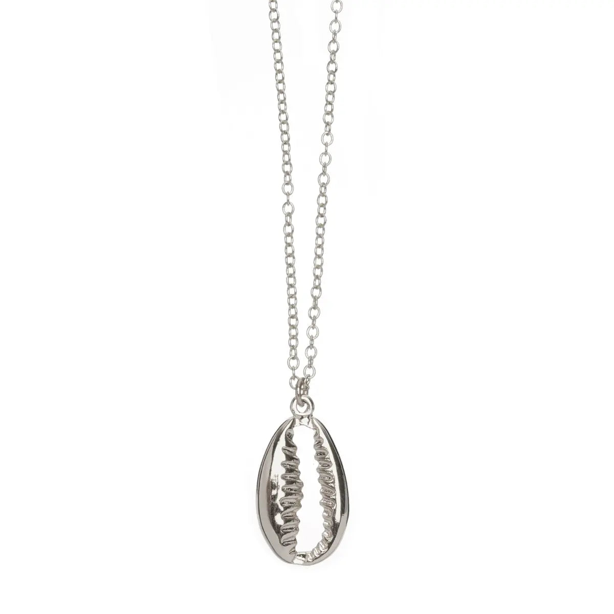 Long Necklace with Cowrie Shell Pendant Silver