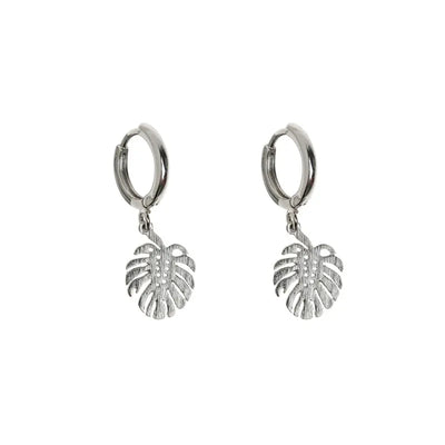 Monstera Small Hoop Earrings Silver