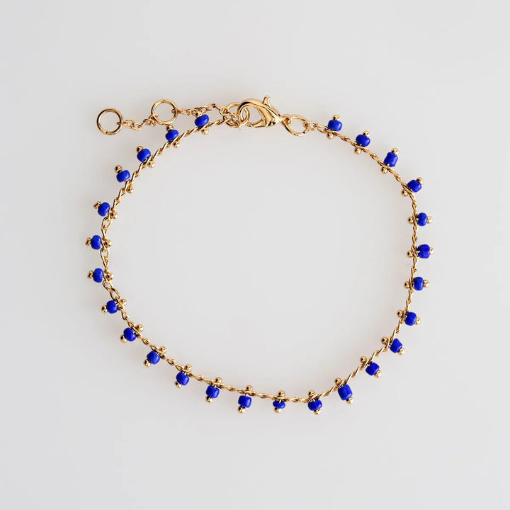 Blue Bead Bracelet Gold