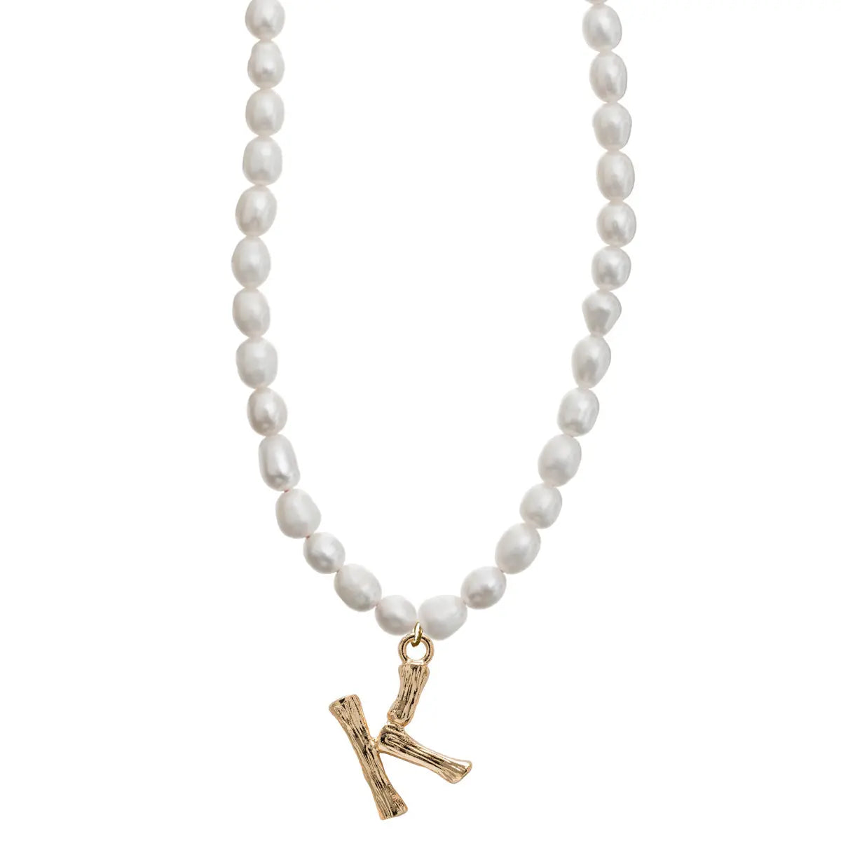Pearl and Bamboo Letter Necklace K