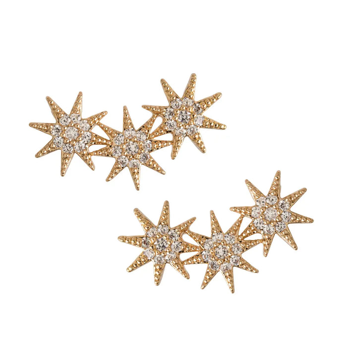 Three crystal stars stud earrings