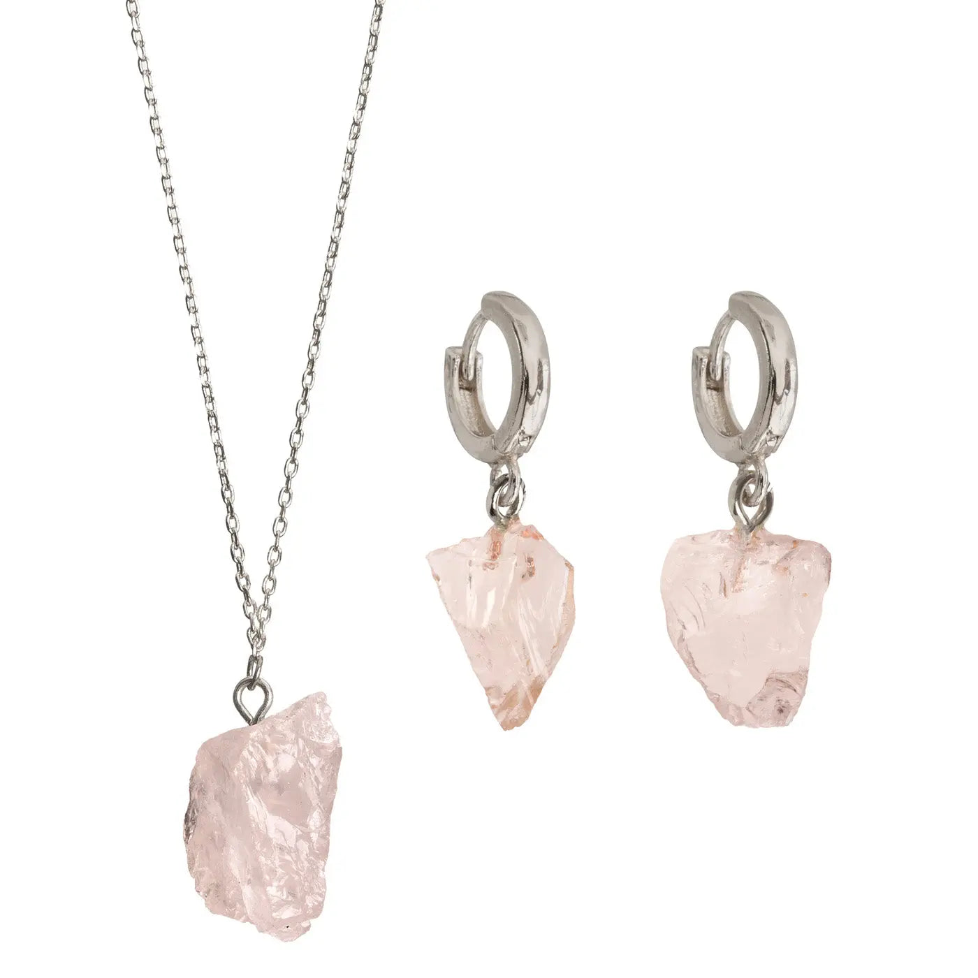 Semi Precious Stone Set with Necklace and Earrings - Silver