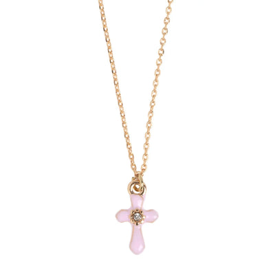 Doris - Pink Cross Enamel Necklace