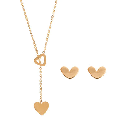 Heart Set Earring Stud and Lariat Necklace